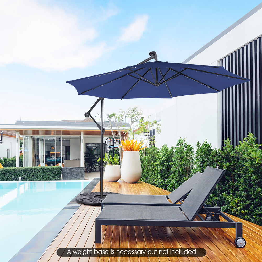 10 Feet Patio Solar Powered Cantilever Umbrella with Tilting System-Navy - Gallery View 1 of 10