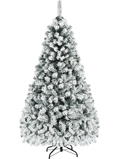 Costway Pre-Lit Premium Snow Flocked Hinged Artificial Christmas Tree 73894026 New