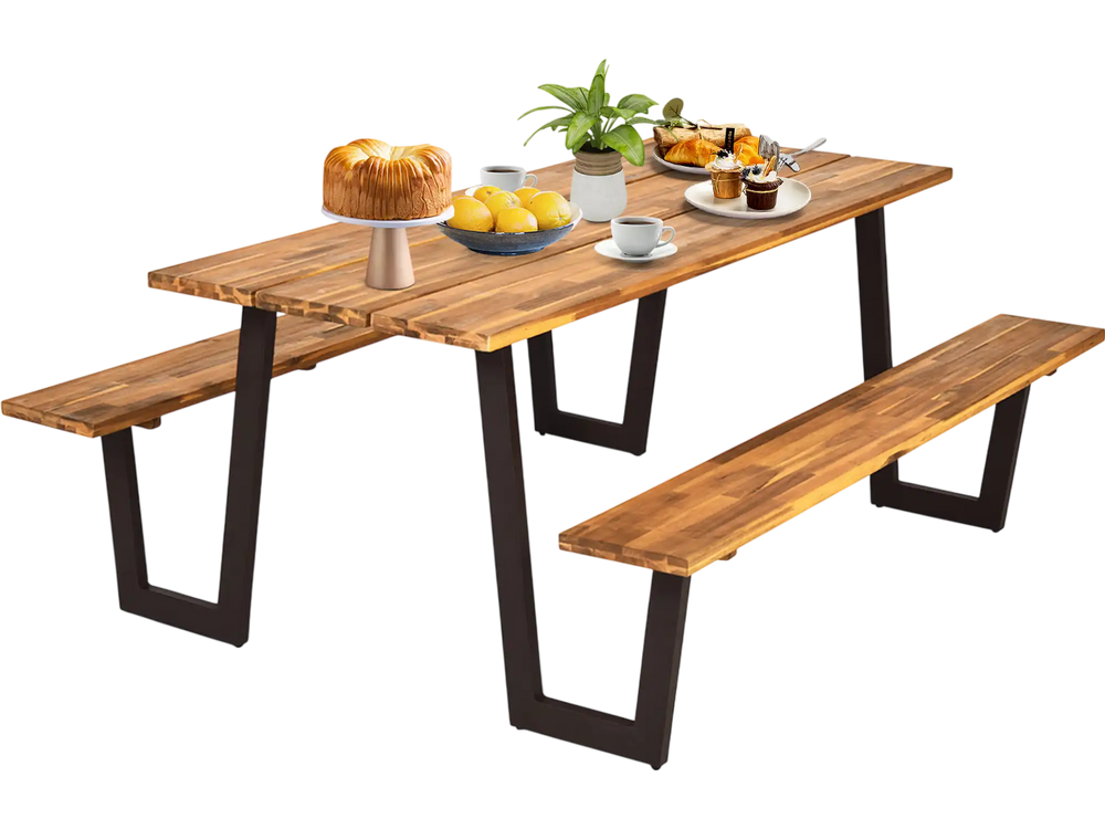 Patented 70 Inch Dining Table Set with Seats and Umbrella Hole