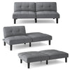 Convertible folding futon sofa bed in gray with adjustable backrest, perfect for relaxing or sleeping.