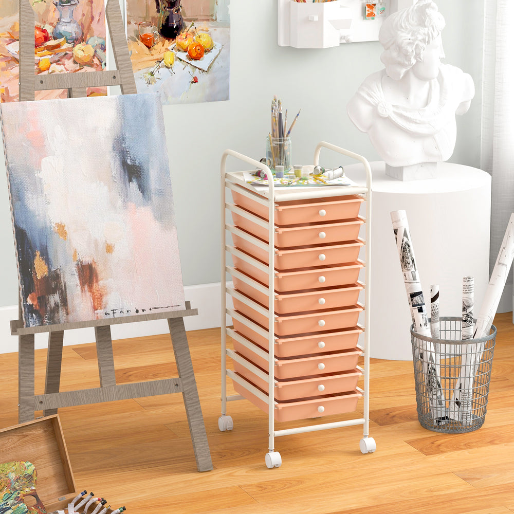 10 Drawer Rolling Storage Cart Organizer with 4 Universal Casters-Cherry - Gallery View 1 of 9