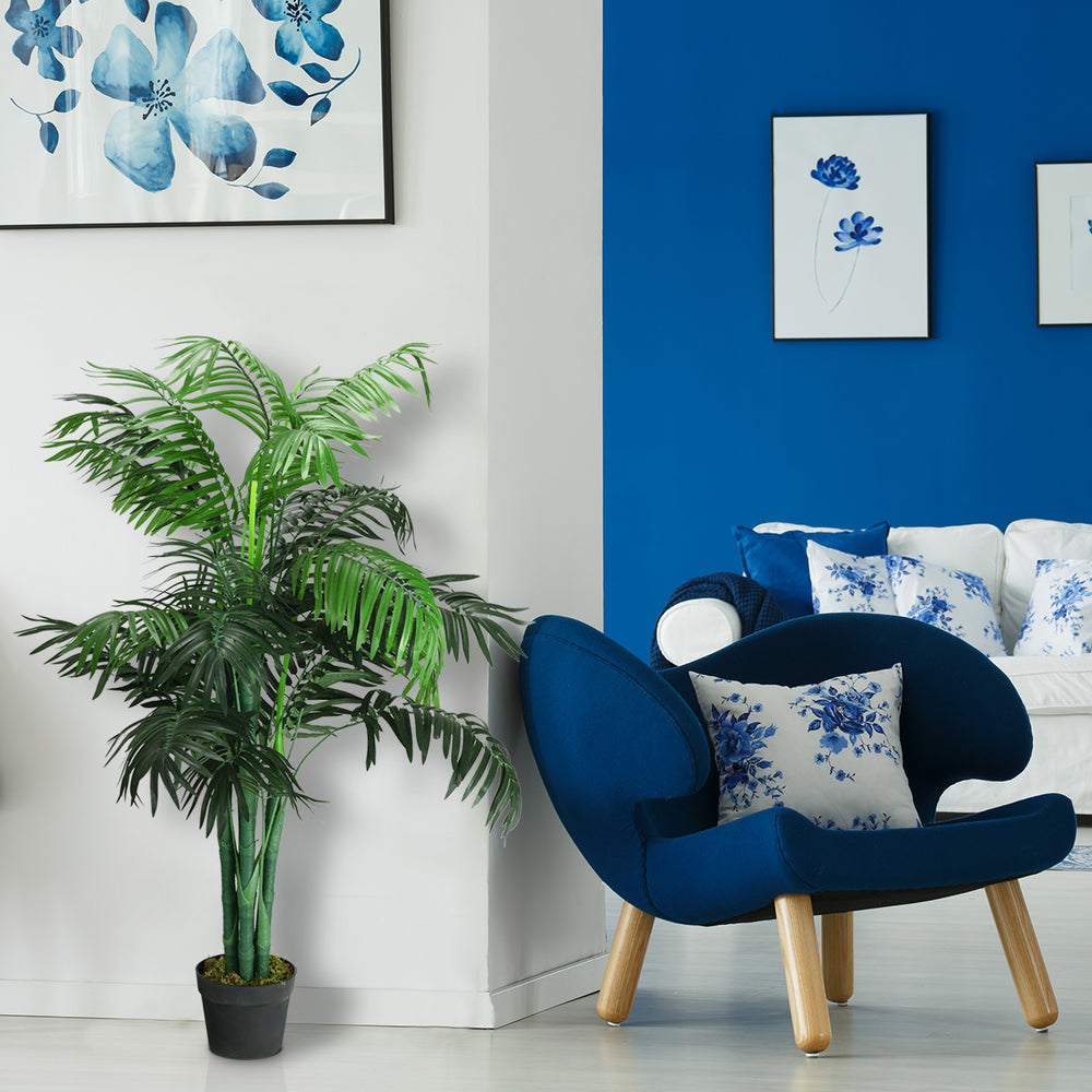 3.5 feet artificial Areca palm tree in a black pot, ideal for home decor and creating a warm, inviting atmosphere.