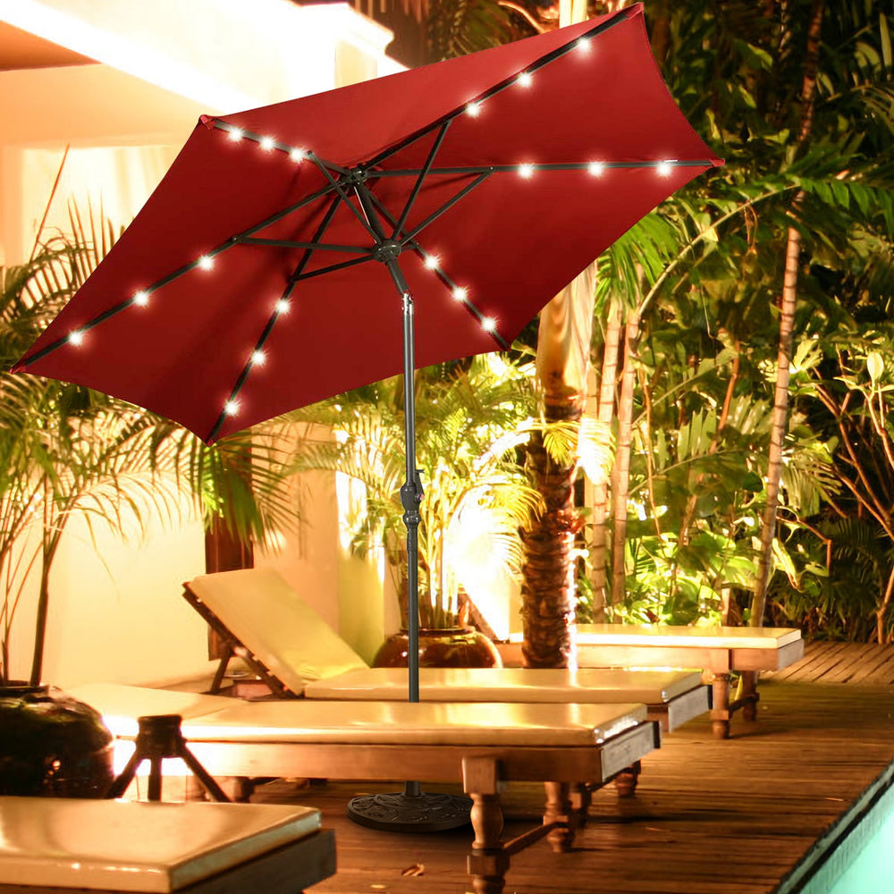 Half round patio umbrella base in antique black finish, designed for stability and elegance, securely holds standard.
