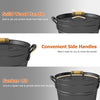 2.9-gallon metal coal ash can with solid wood handle and sunken lid, perfect for fireplaces and fire pits.
