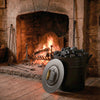Metal coal ash can with wooden lid and side grips, 2.9-gallon capacity, ideal for fireplaces and fire pits.