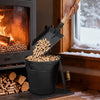 Metal coal ash can with wooden lid, 2.9-gallon capacity, designed for fireplaces and fire pits, featuring side grips.