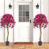Set of 2 4.5 feet artificial azalea trees with red flowers in cement pots, perfect for indoor decoration.
