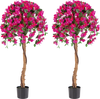 Set of 2 artificial azalea trees, 4.5 feet tall, with vibrant red flowers and sturdy cement pots for indoor decoration.