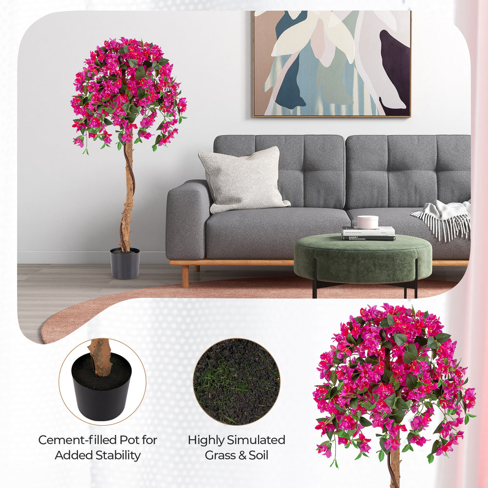 4.5 feet artificial azalea tree with red flowers and cement pot, perfect for indoor decoration and requires no.