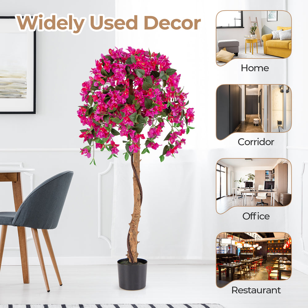4.5 feet artificial azalea tree with red flowers and cement pot, perfect for home, office, or restaurant decor.