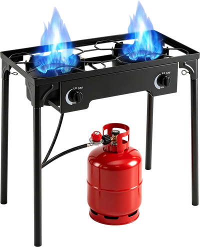 Costway 2 Burner Propane Stove 160000 BTU Camping BBQ Adjustable Regulator & Hose 26845030 New