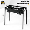 2 Burner Propane Stove in black features adjustable regulator and hose, ideal for camping and outdoor cooking.