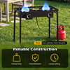 2 burner propane stove in black with adjustable regulator, designed for camping BBQ and high-heat cooking outdoors.