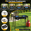2 Burner propane stove with adjustable regulator and hose, designed for versatile outdoor cooking and high heat output.