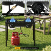 2 Burner propane stove with adjustable regulator and cast iron burners, ideal for camping BBQ and outdoor cooking.