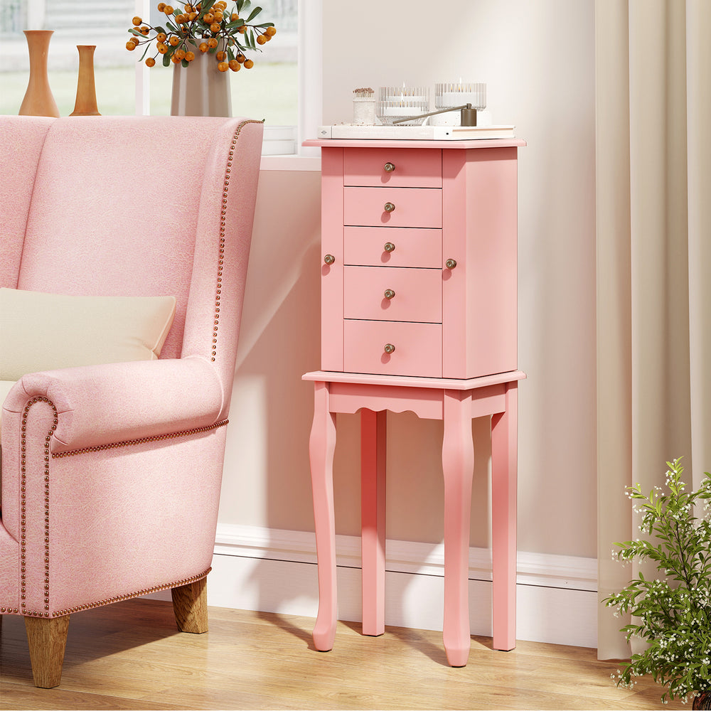 2 Colors Armoire Storage Standing Jewelry Cabinet with Mirror-Pink - Gallery View 1 of 10