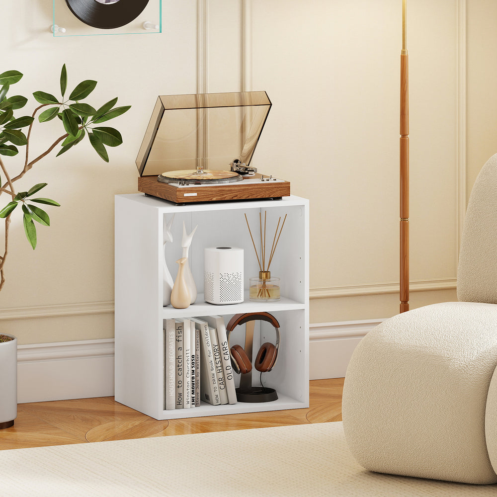 2-Cube Bookcase Floor Standing Open Bookshelf with 5-Position Adjustable Shelf-White - Gallery View 1 of 10
