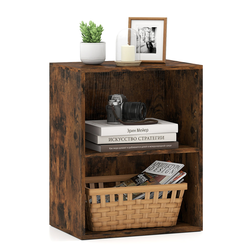 2-cube bookshelf in brown with adjustable shelf, perfect for organizing books and decorations in any space.