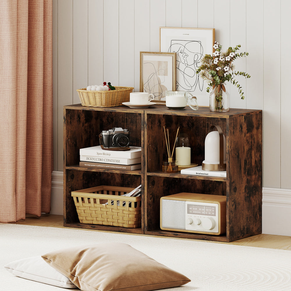 2-cube bookcase in brown featuring an open design, perfect for displaying decor and providing stylish storage solutions.