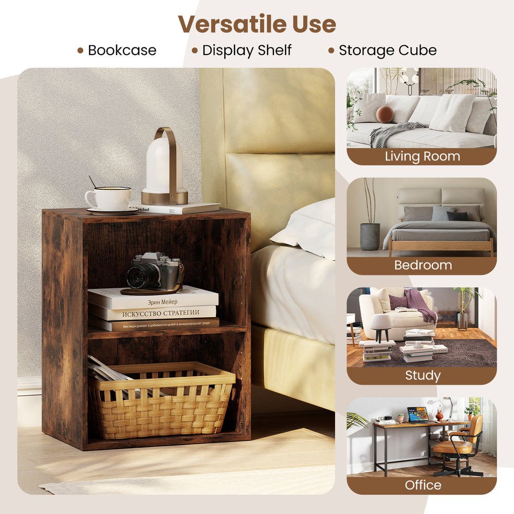 2-cube bookshelf in brown with adjustable shelf, ideal for organizing books and decor in living room or office.