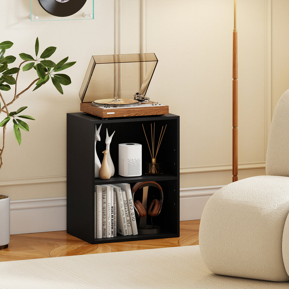 2-Cube Bookcase Floor Standing Open Bookshelf with 5-Position Adjustable Shelf-Black - Gallery View 1 of 10