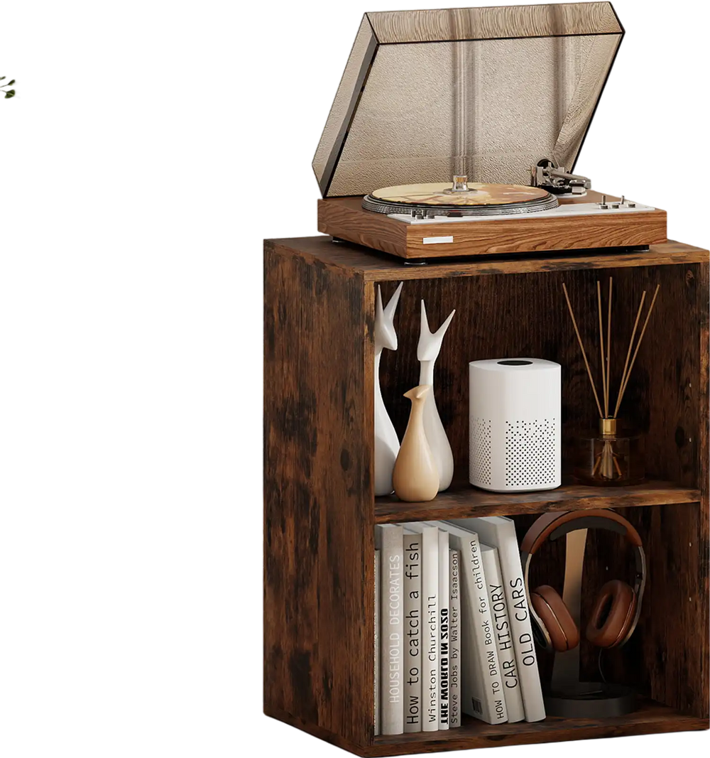 Brown 2-cube bookshelf with adjustable shelves, perfect for organizing books and decorations in any living space.