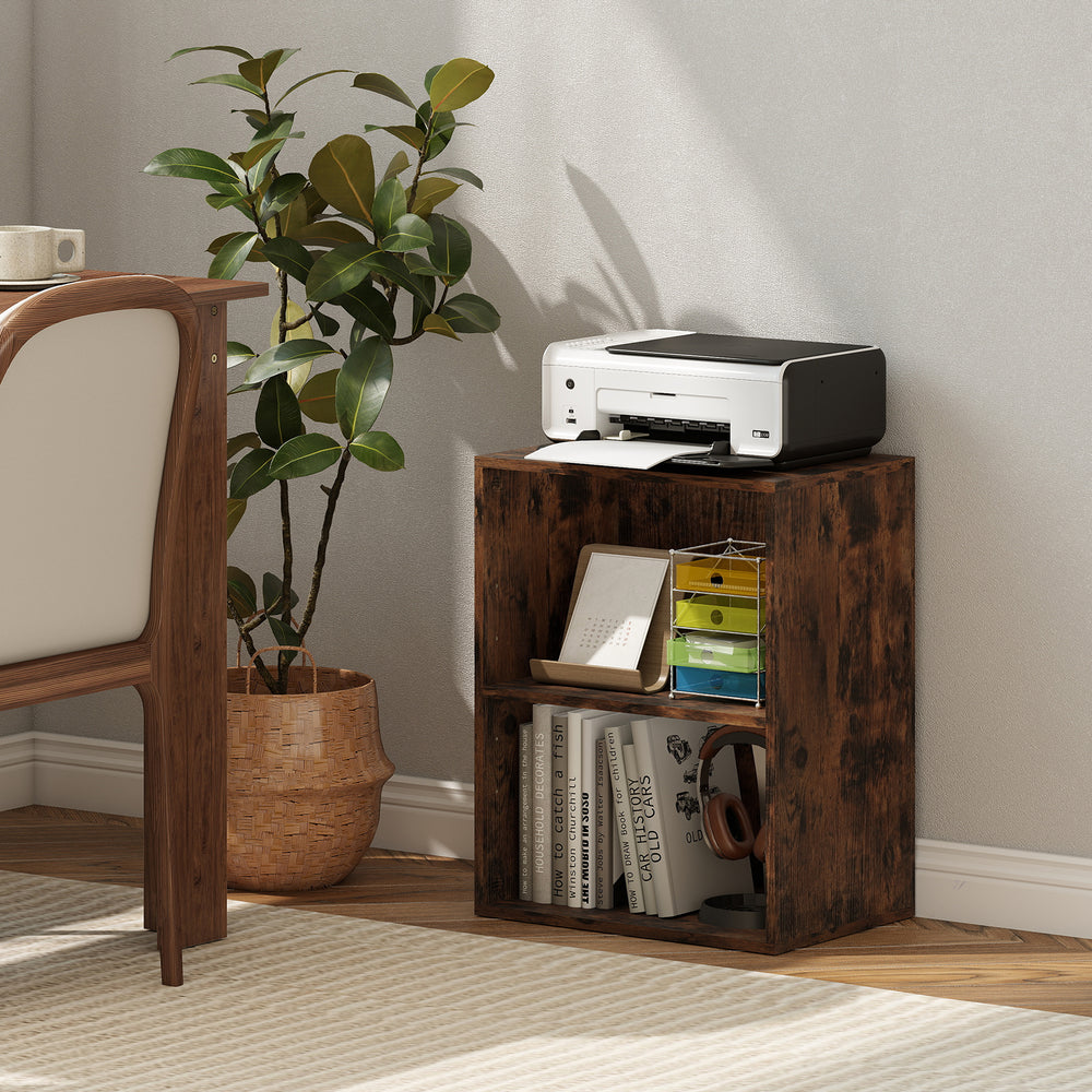 Brown 2-cube bookshelf with adjustable shelf, perfect for organizing books and decorations in any room.