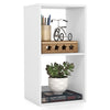 2-cube bookshelf in white with back guardrail, featuring elegant wood grain and ample space for books and decor.