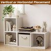 Freestanding white bookshelf with two open cubes, suitable for vertical or horizontal placement in home office or living room.