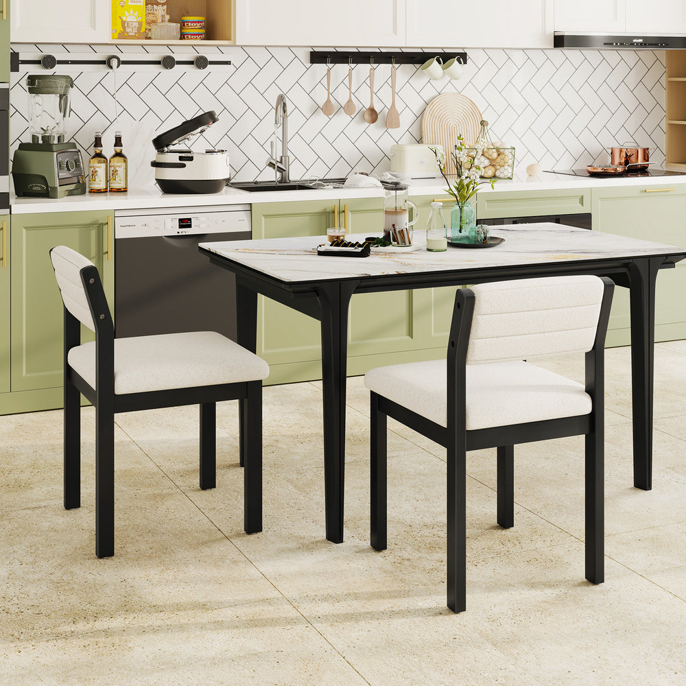 Set of 2 Sherpa upholstered dining chairs with black wood frame, perfect for dining rooms or restaurants.