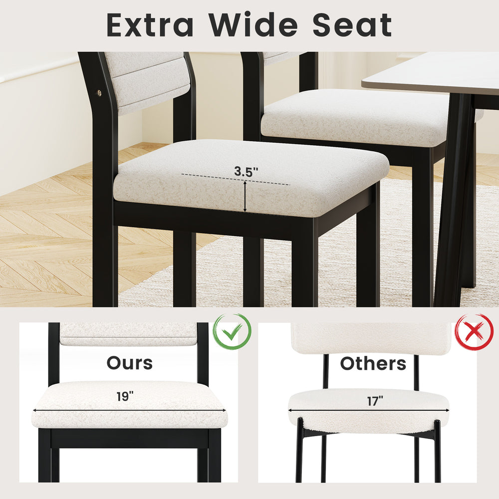 Extra wide seat of Sherpa upholstered dining chair with rubber wood frame, ideal for dining room or study use.