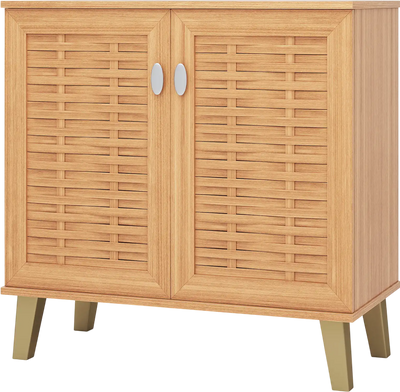 Costway 2-Door 4-Tier Shoe Cabinet Storage Organizer Ventilated Woven Doors 59837164 New