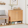 2-door shoe cabinet with ventilated woven doors in teak, featuring 4 tiers and removable shelves for organized storage.