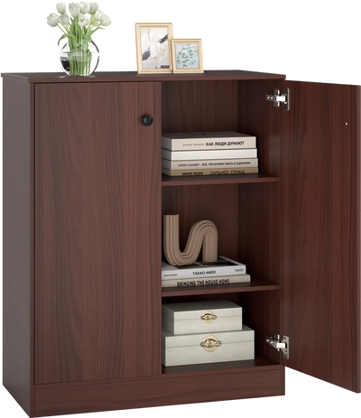 Costway 2-Door Modern Storage Cabinet w/ 3-Tier Shelf 98743652 New
