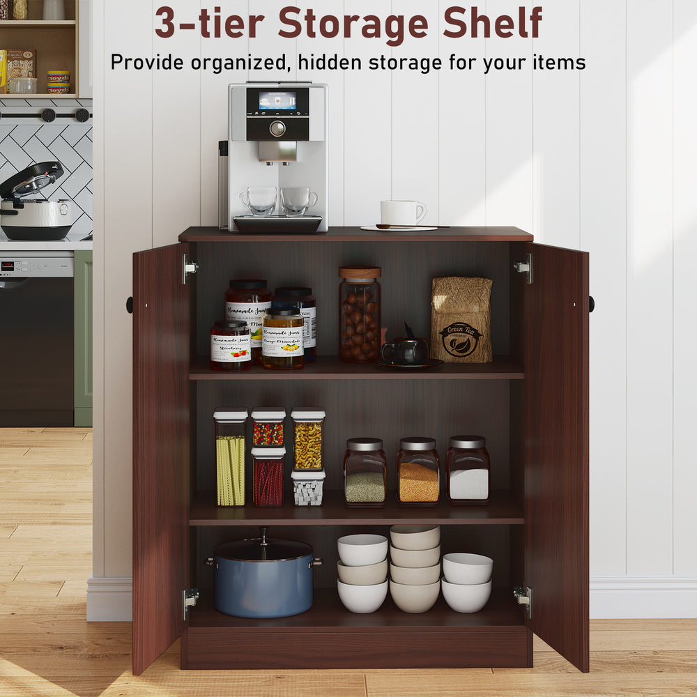 3-tier storage shelf in brown, featuring a modern design for organized storage in kitchens or living rooms.