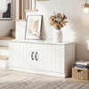2-Door shoe storage cabinet in white with adjustable shelves, perfect for entryway seating and shoe organization.