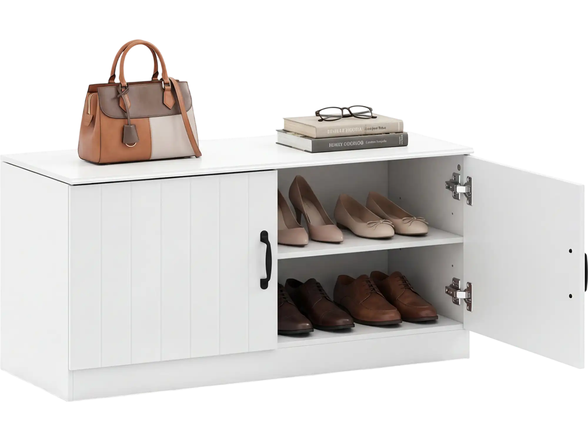 Costway 2-Door Shoe Storage Bench Cabinet Adjustable Shelves 51409164 New