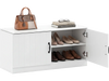 White 2-door shoe storage cabinet with adjustable shelves, offering seating and shoe protection for entryways or living.