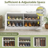 2-door shoe storage cabinet in white with adjustable shelves, seating for up to 300 lbs, ideal for entryway.