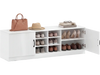 White 2-door shoe bench storage cabinet with adjustable shelves, featuring 6 compartments for organized shoe storage.