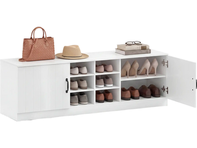 Costway 2-Door Shoe Bench Storage Cabinet Adjustable Shelves 66533871 New