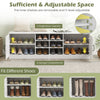 2-Door shoe bench storage cabinet in white with adjustable shelves and 6 compartments, ideal for entryway organization.
