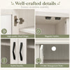High-quality metal hinges and stylish handles detail the 2-door white shoe cabinet with removable shelves for organized storage.