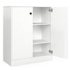 White 2-door storage base cabinet with 3-tier shelf, perfect for kitchen or living room organization.