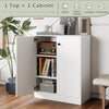 White 2-door storage base cabinet with 3-tier shelf, perfect for books and ornaments in living room or kitchen.