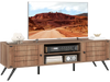2-Door TV stand in oak with a wide tabletop and raised legs, offering stylish storage for TVs up to 65 inches.