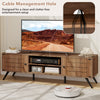 2-door TV stand in oak with cable management hole, designed for TVs up to 65 inches, featuring open shelves and storage.