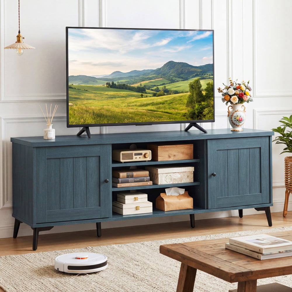 2-Door TV Stand for TVs up to 65 Inch Mid Century Modern Entertainment Center-Turquoise - Gallery View 1 of 11