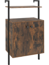 Rustic brown 2-door wall mount bookshelf with open shelf, metal frame, ideal for living room or office storage.