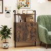 Rustic brown 2-door wall mount bookshelf with open shelf, ideal for versatile storage in living room or office.